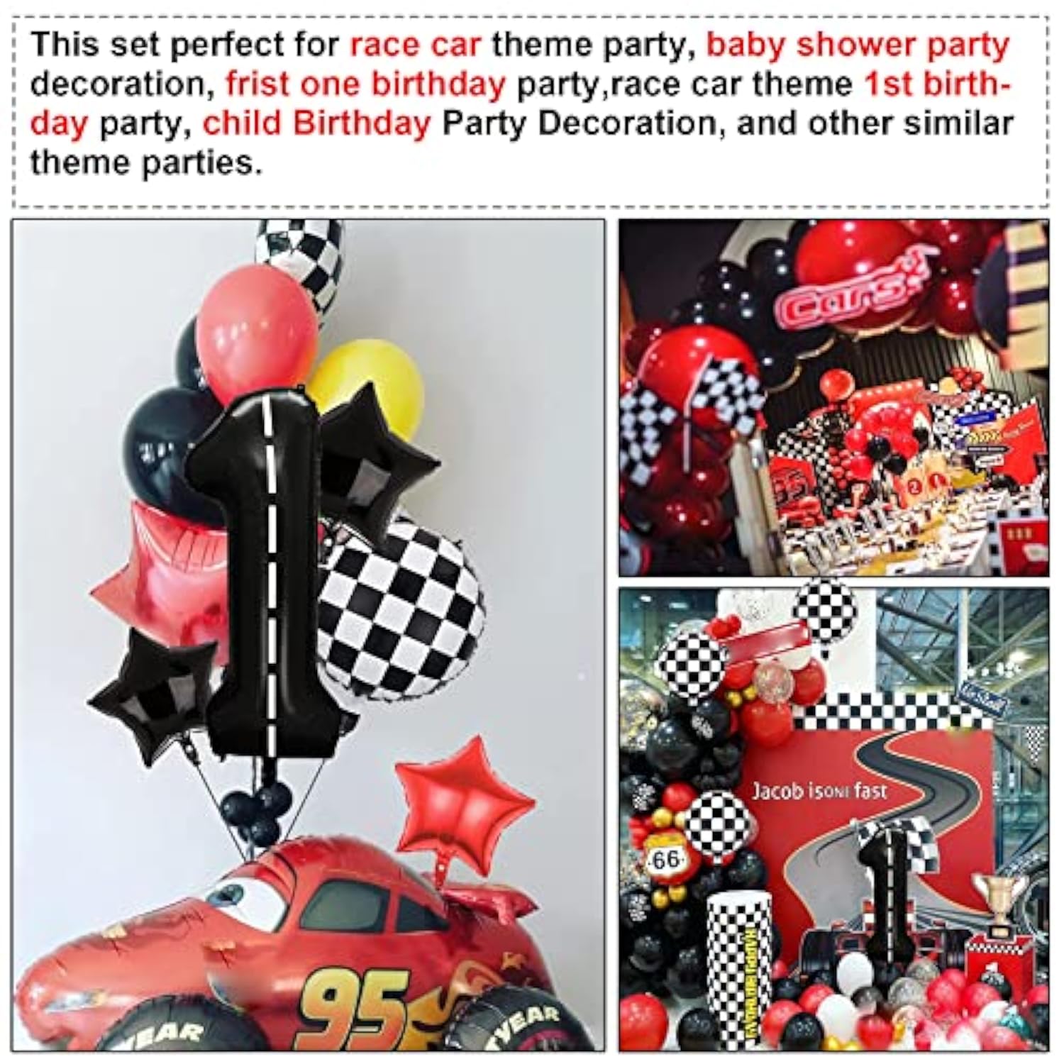 Race Car Birthday Party Balloons,40 Inch Big Mylar Foil Racetrack Number Balloon 1 Black For Baby Shower Boys 1St Birthday Party Decorations,Race Car Theme Party Decorations Supplies 7 Pcs Set