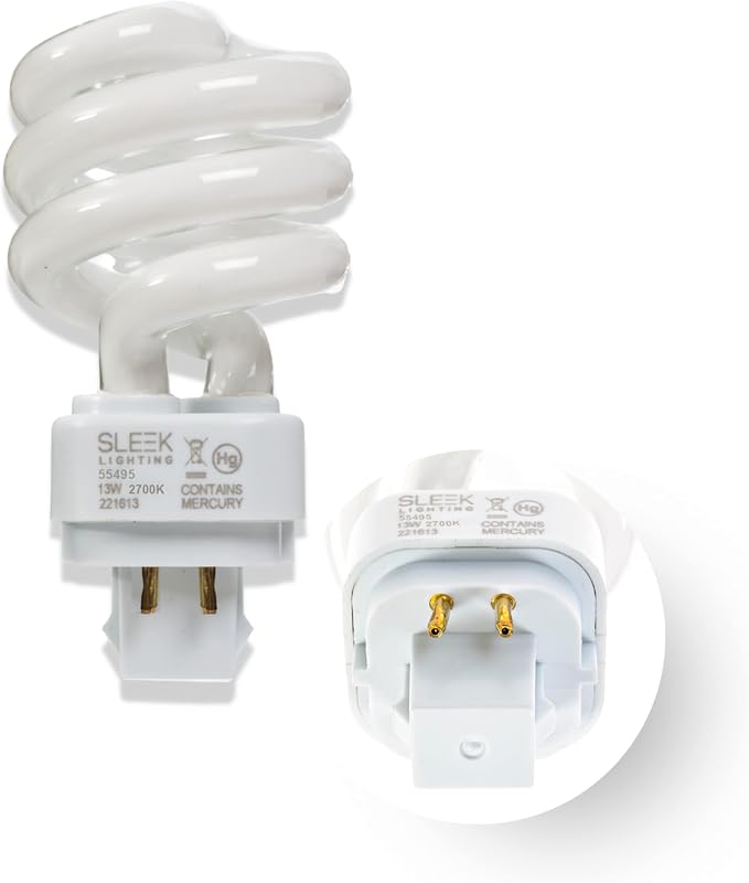 13W T3 Spiral CFL Light Bulb G24Q-1 4-Pin Base 2700K Warm White 800 Lumens 4 Pack