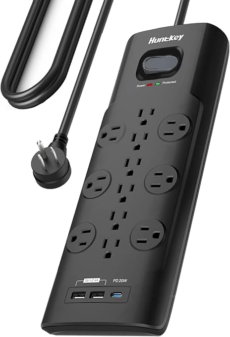 Surge Protector Power Strip 12 Outlets 2 USB A 20W USB C 6 Ft Extension Cord