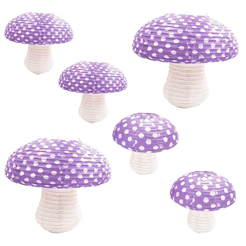 6Pcs Big Size Purple Hanging Mushroom Paper Lanterns For Forest Jungle