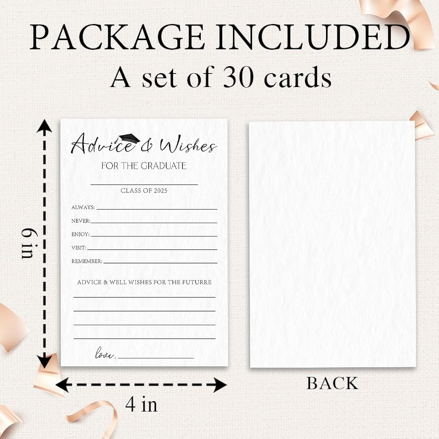 Graduation Advice & Wishes Cards Set - Classic Minimal Bachelor Hat Fill In Style Wishes & Advice Cards For Graduate, Grad Celebration Gift, Party Activity Decoration (30Pcs) - A05