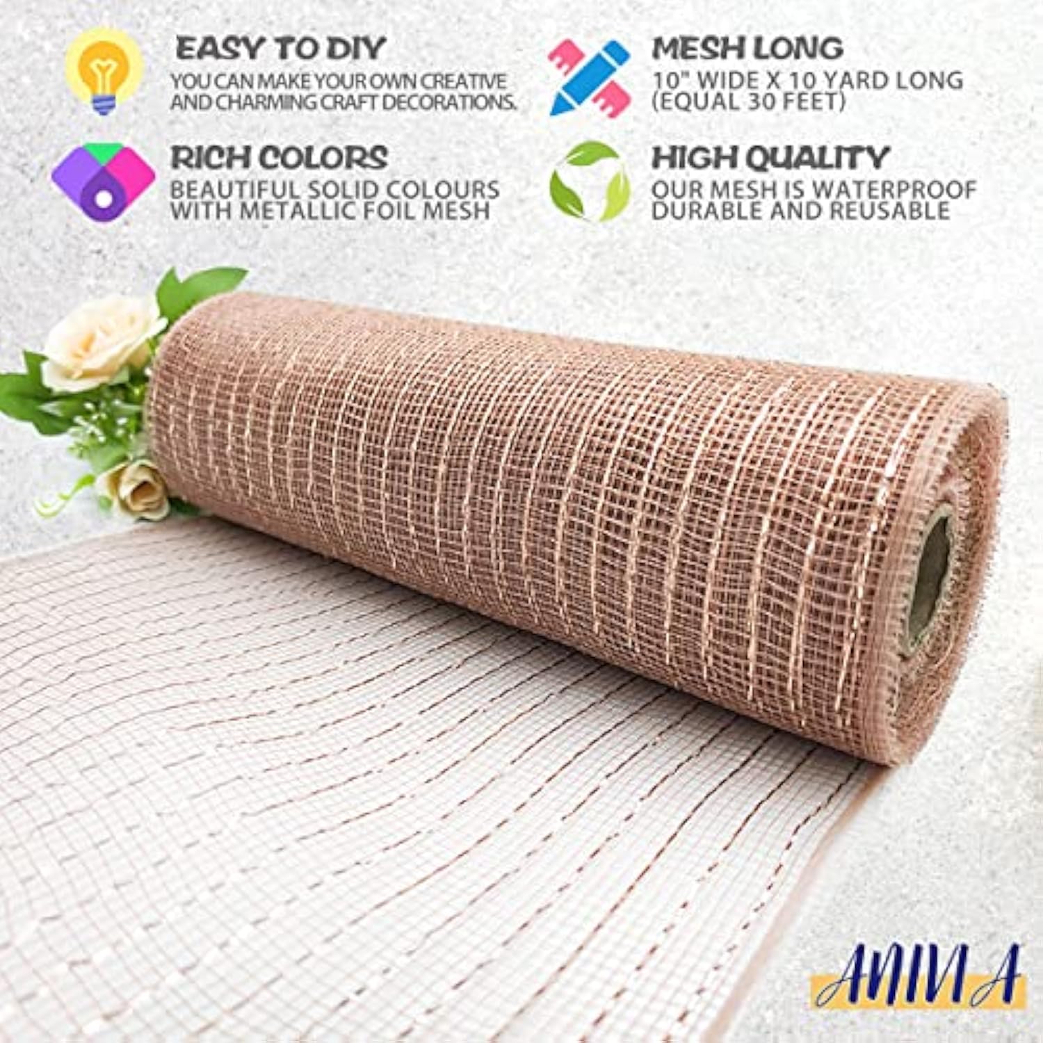 Deco Mesh Ribbon, 10Inch X 30 Feet Each Roll Metallic Foil Mesh Ribbon