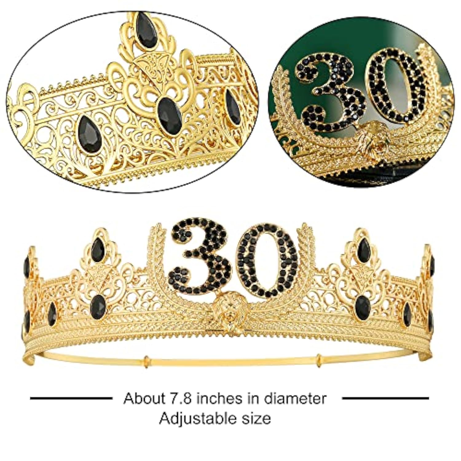 30Th Birthday King Crown And Birthday King Sash,30Th Birthday Gifts For Men. Birthday Party Decoration For Men(Gold)