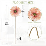 Realistic Fake Flowers Bulk – 6Pcs Gerbera Daisy Artificial Flowers Bouquet, Spring Summer Faux Flowers Indoor For Vase Filler, Wedding Centerpieces, Home & Outdoor Decor, Pink