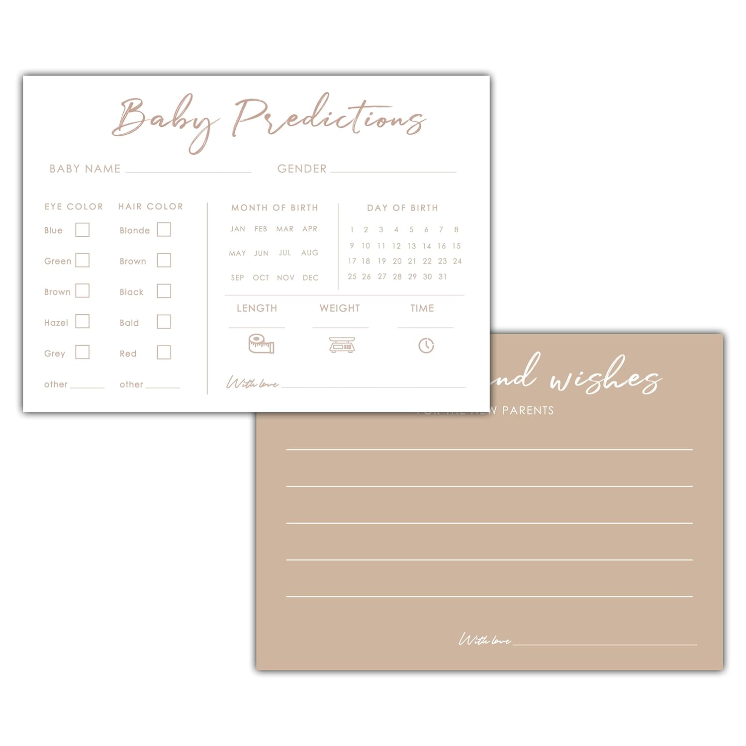 Baby Predictions And Advice Cards, 5" X 7" Minimalism Baby Shower Predictions Cards, Daily Party Games & Activities Favors For Newparents - G02