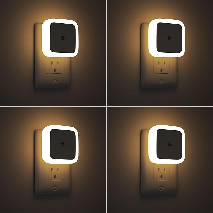 4 Pack Plug In LED Night Lights Dusk to Dawn Warm White Bedroom Bathroom Hallway Lights