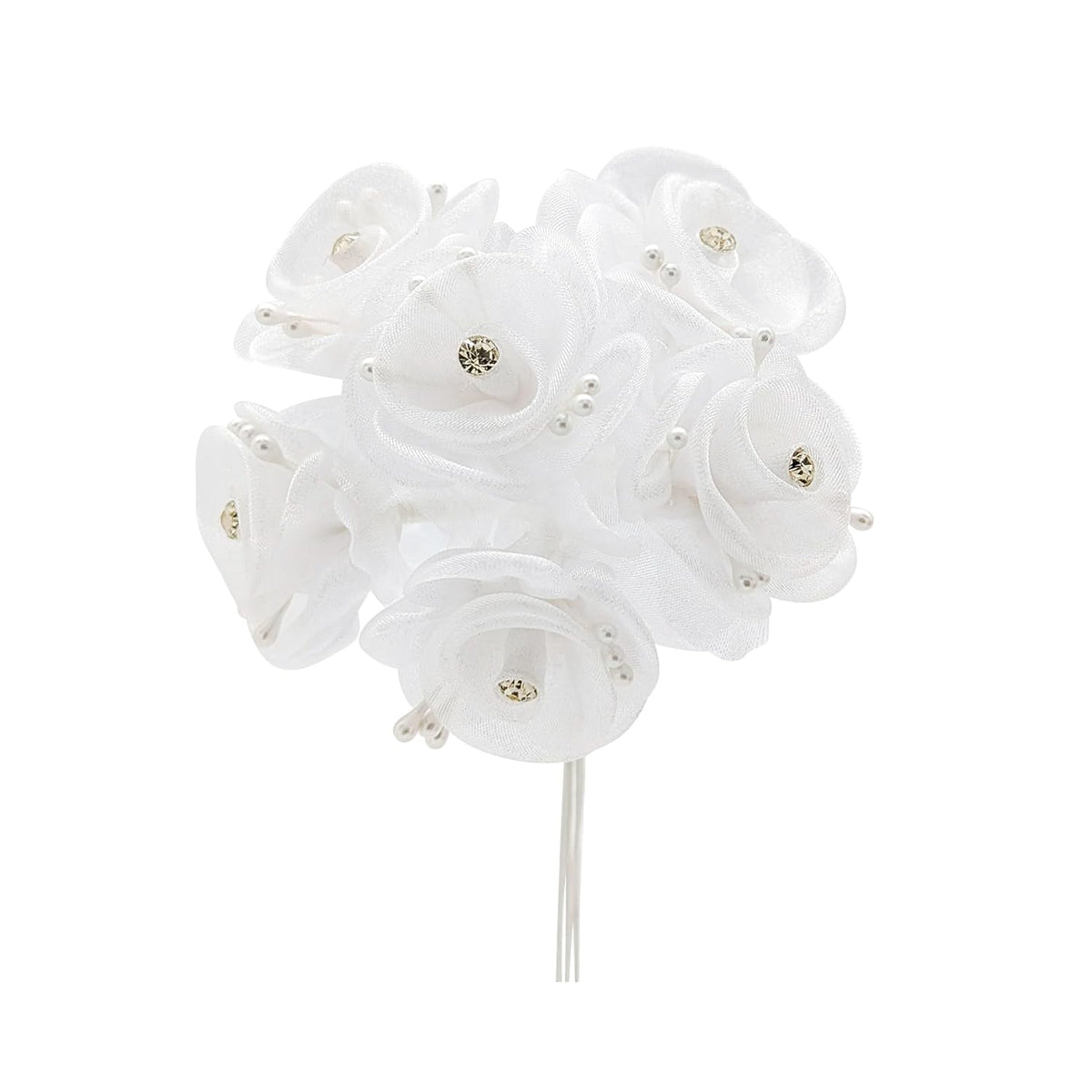 72Pc Artificial Organza Rhinestone Craft Flower For Home Craft Decor Diy Wedding Bridal Veil Headband Dress Cake Topper Embellishment Scrapbook Favor Corsage Floral Bouquet Arrangement (White)