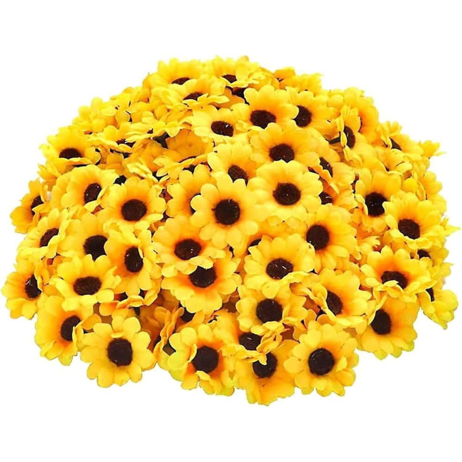 100Pcs Yellow Fashion Artificial Flower Heads Mini Fake Sunflower Decorative Fabric Flowers Craft Floral Embellishments For Wreaths Wedding Artificial Flowers