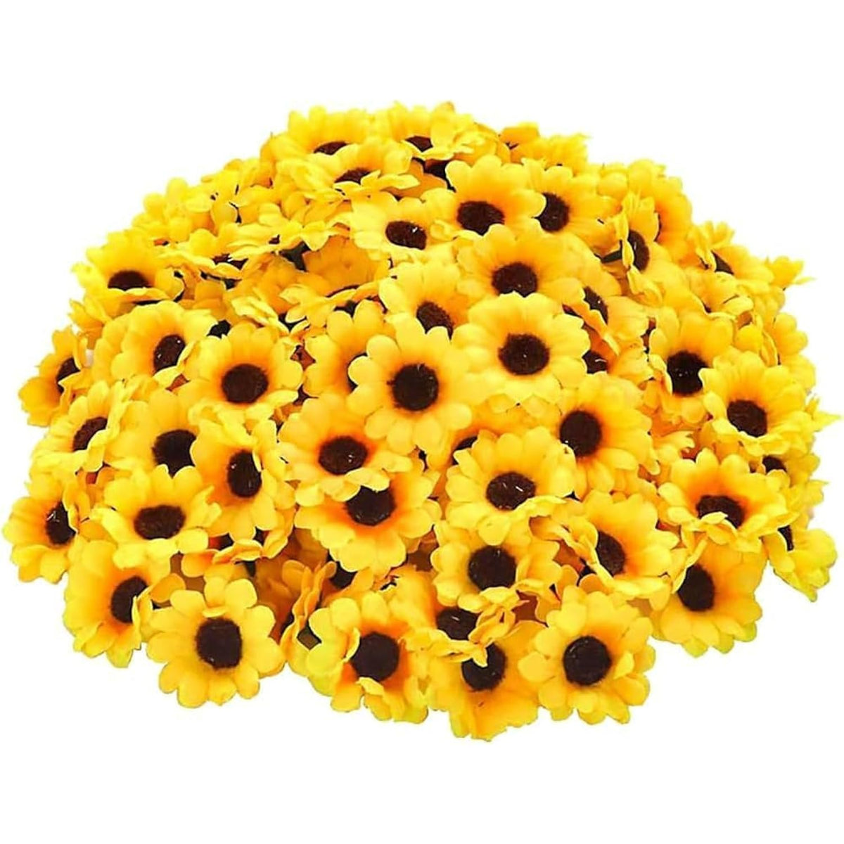 100Pcs Yellow Fashion Artificial Flower Heads Mini Fake Sunflower Decorative Fabric Flowers Craft Floral Embellishments For Wreaths Wedding Artificial Flowers