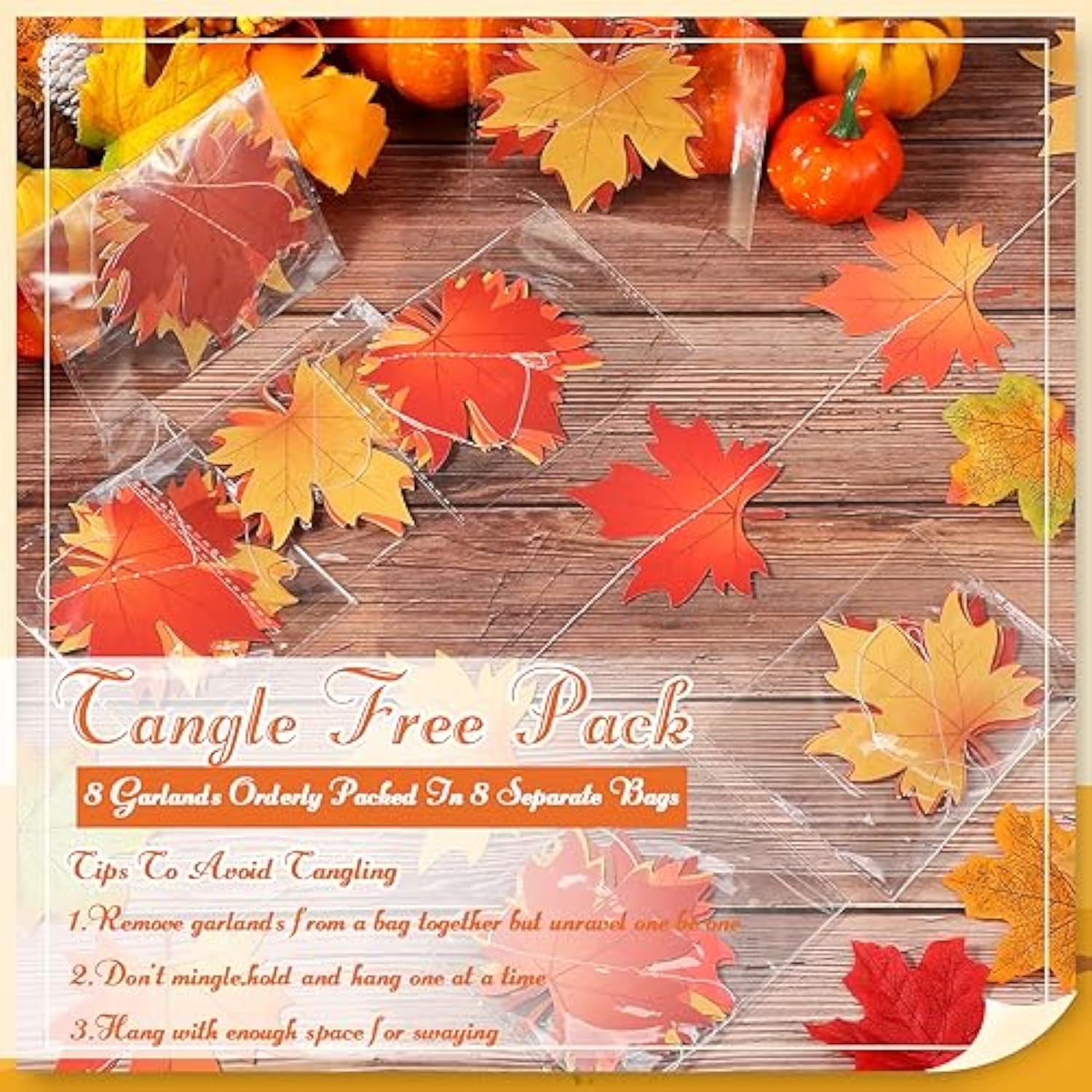 8 Pcs Fall Party Hanging Decorations Artificial Autumn Maple Leaves Banner Maple Leaves Hanging Garland Decor For Fall Thanksgiving Home Garden Wedding Wall Doorway Backdrop Supplies Decor