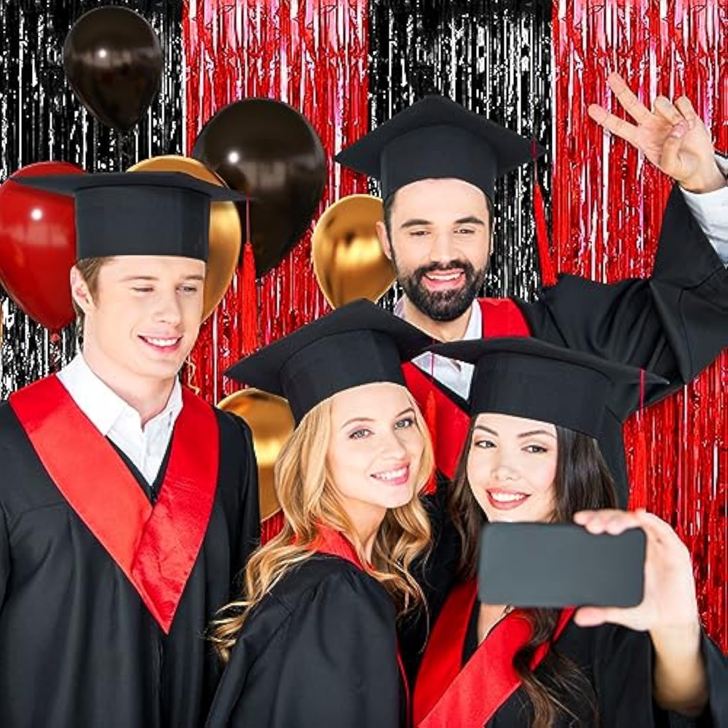 6-Pack Black Red Foil Fringe Curtains 3.28x8.2 ft for Party and Photo Booth Decor