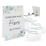 How Many Kisses Are In The Jar Game-1 Standing Sign And 50 Guessing Cards, Greenery Bridal Shower Games, Baby Shower Sign, Baby Shower Favors And Weddings Party Decoration-03