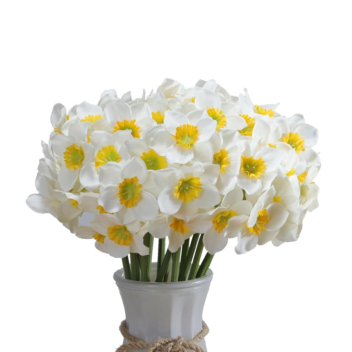 Artificial Flower Daffodil Silk Flowers Bouquet,12 Pcs,Decorative Home And Office Accent (White)