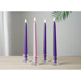 Flameless Advent Candles, Set Of 4 - Flickering Led Flame, 11 Inch Taper Candlesticks, Remote Controlled, Purple And Pink For Christmas Wreath
