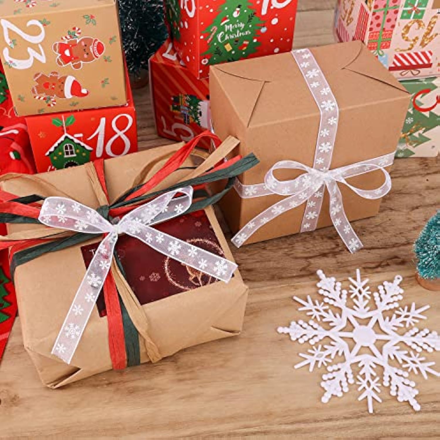 Christmas Ribbon 22Yards X 3/8Inch, Narrow White Snowflake Ribbon Chri