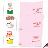 - 10 Assorted Valentine'S Day Note Cards (4 X 5.12 Inch) - Boxed Valentine Cards, Bulk Set With Envelopes - Romantic Yummy Puns M5659Vdg-B1X10
