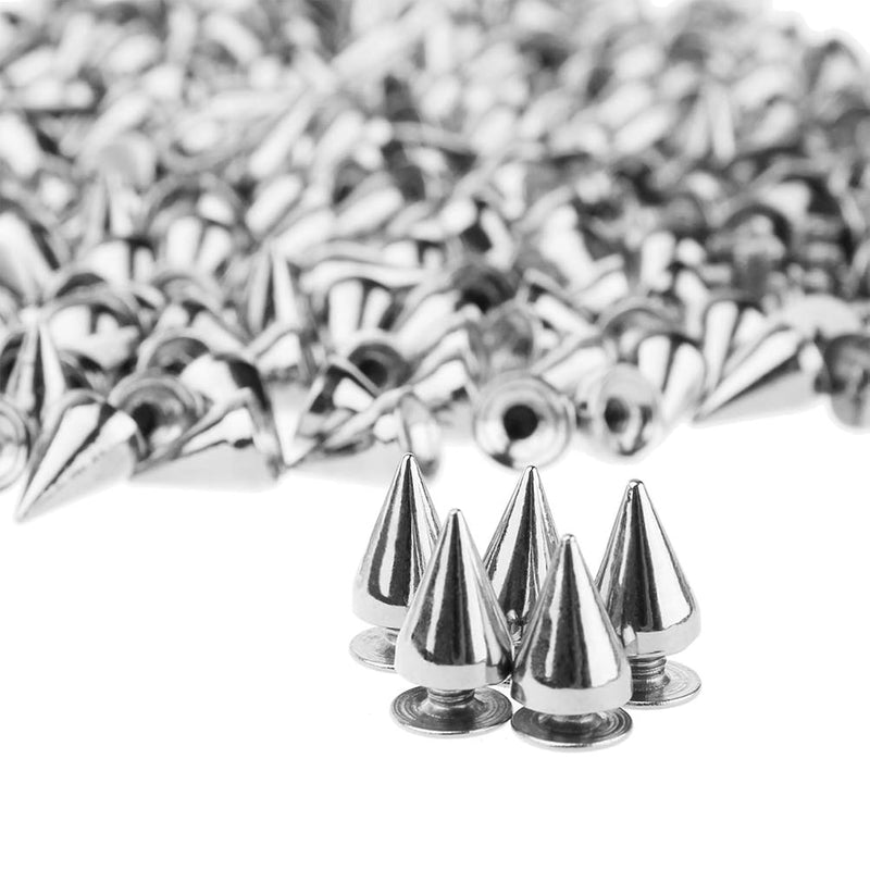 200 Sets/Pairs 9.5Mm Silver Cone Spikes Screwback Studs Diy Craft Cool Rivets