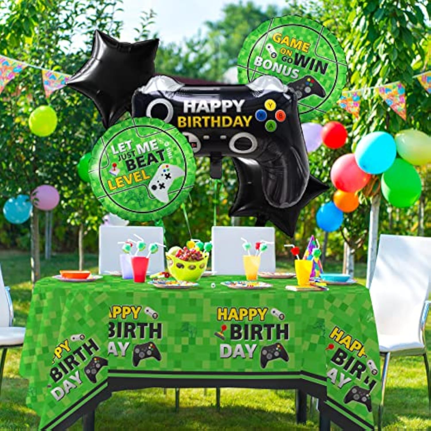 5 Pcs Video Game Party Decoration, Level Up Birthday Balloons?Video Game Foil Balloon For Game On Birthday Party Supplies