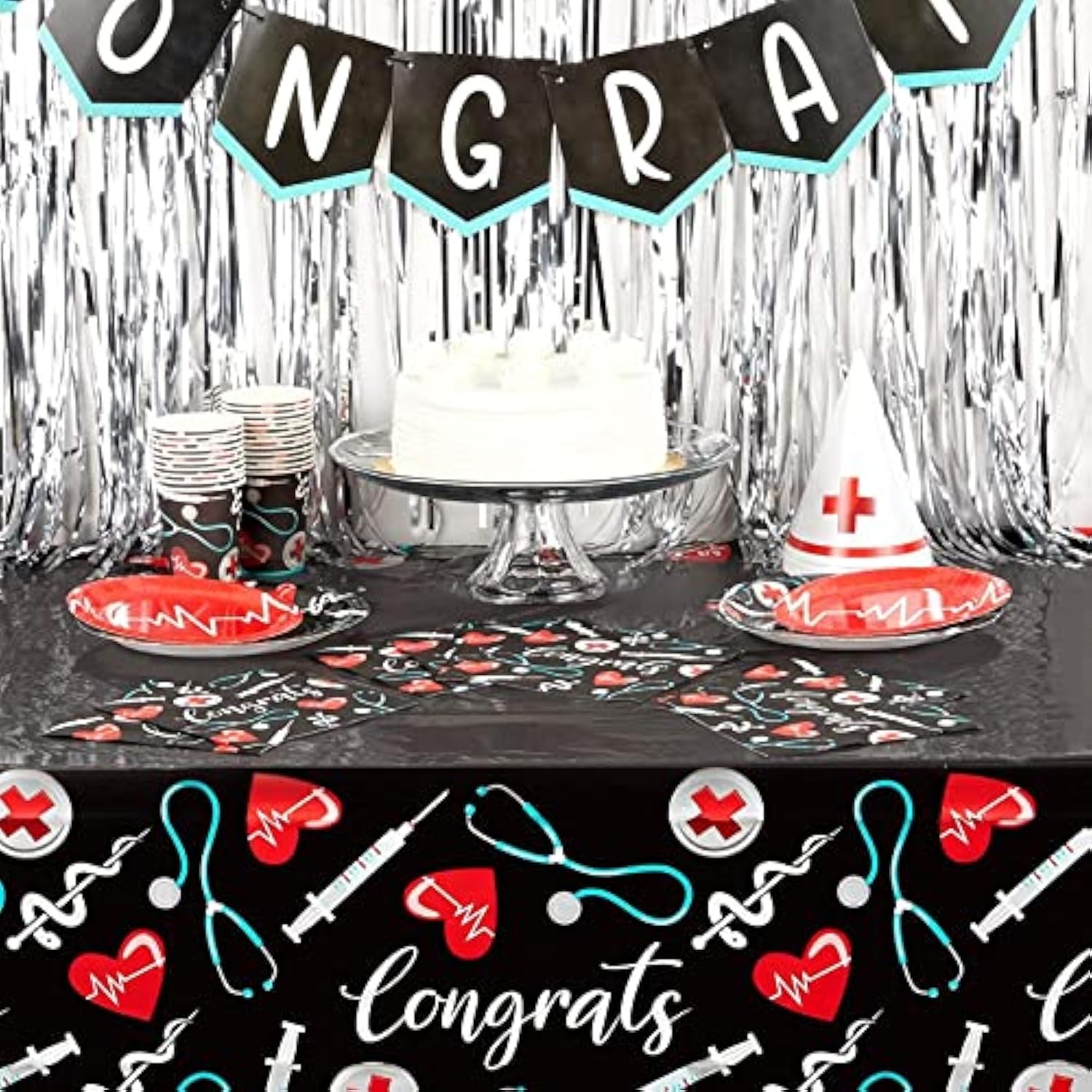 Nursing School Graduation Decorations Set - Serves 24, 123 Pieces, Black - Nurse Graduation Party Supplies & Decor - Nursing Themed Party Supplies