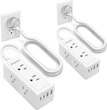 2 Pack White Power Strip Surge Protector with 6 Outlets and USB C Ports for Home Office