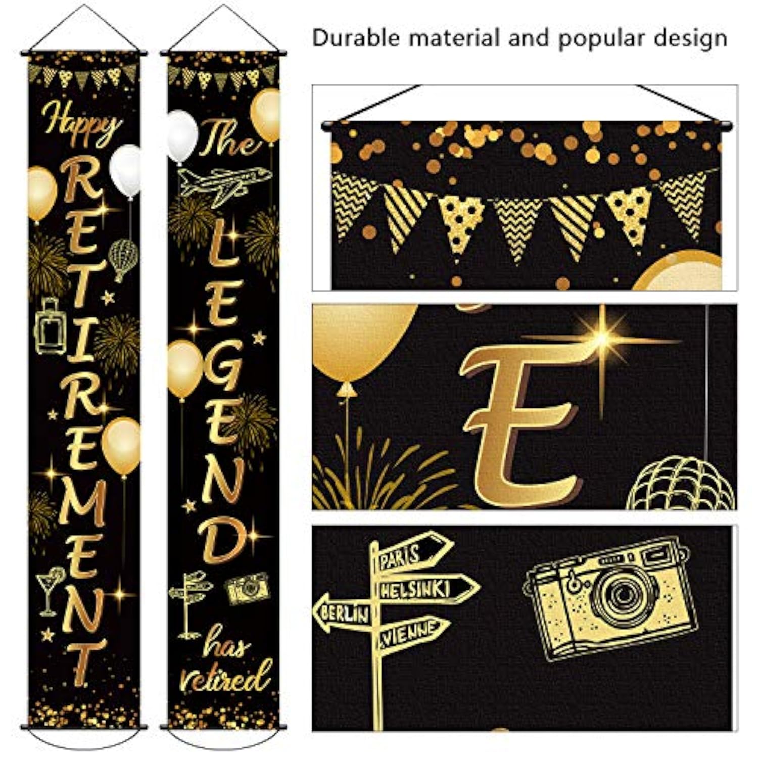 Retirement Porch Sign Door Hanging Banner, Retirement Banner The Legend Fabric Door Sign Background For Retire Party Decoration Supplies, 71 X 12 Inches(Black And Gold)