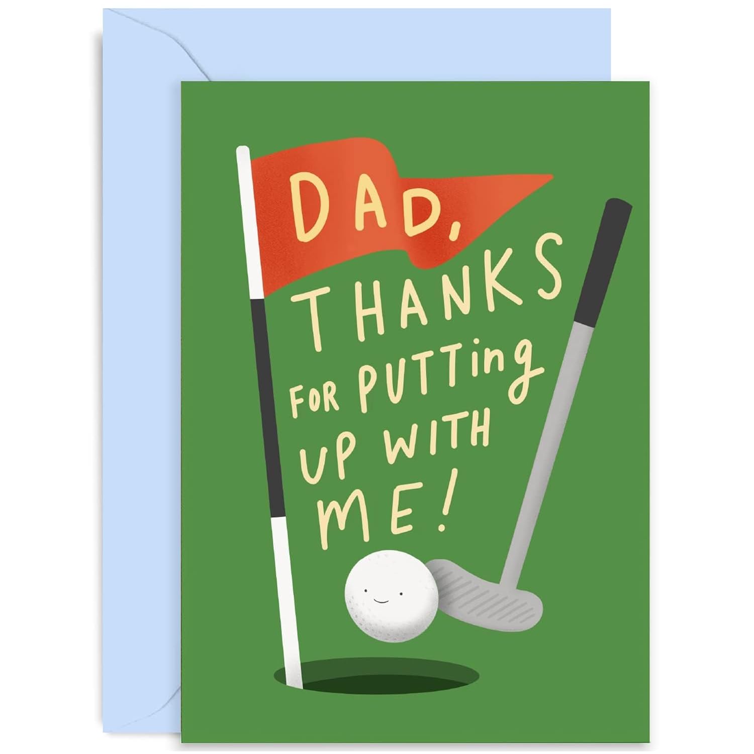 Old English Co. Funny Golf Father'S Day Card For Dad - 'Putting Up With Me' Hilarious Father'S Day Card From Son Or Daughter - Thank You Dad Golfer Greeting Card | Blank Inside With Envelope