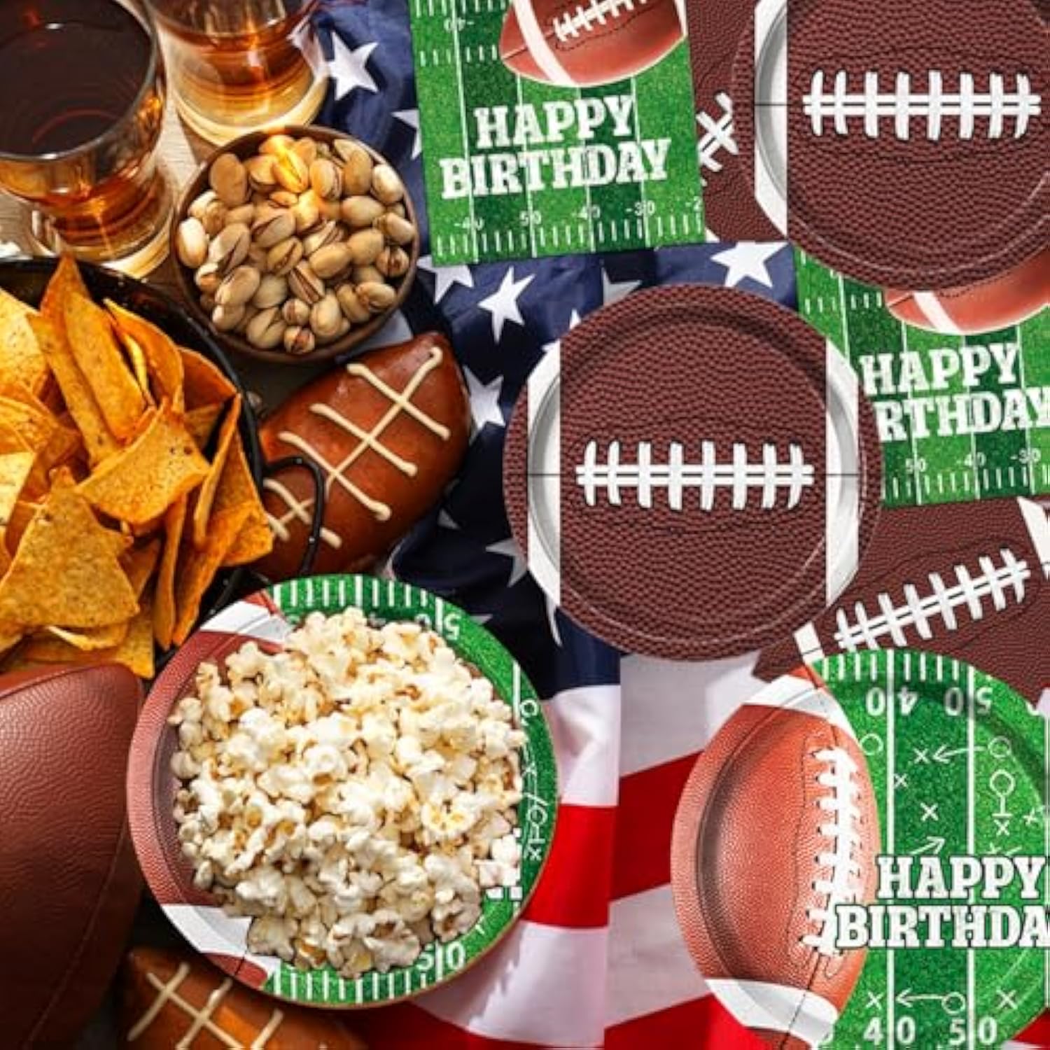 Football Birthday Party Decorations Includes Plates, Napkins, Cups, Banner, Balloons, Touchdown Tablecloth For Football Birthday & Tailgate Party Decorations, Serve 24