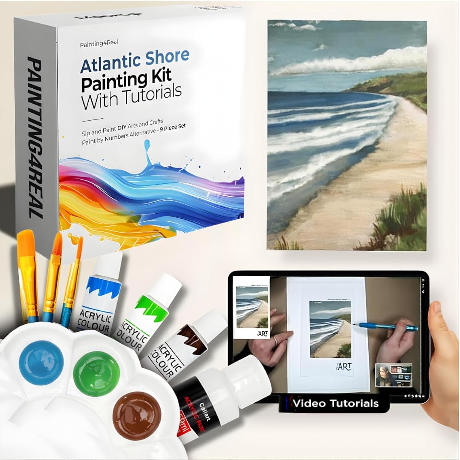 Diy Art Painting Kit For Adults With Video Tutorials – Learn To Paint Atlantic Coast - 9 Pieces Acrylic Paint Set For Adults, Perfect Holiday & Birthday Gift For Art Lovers, Beginner