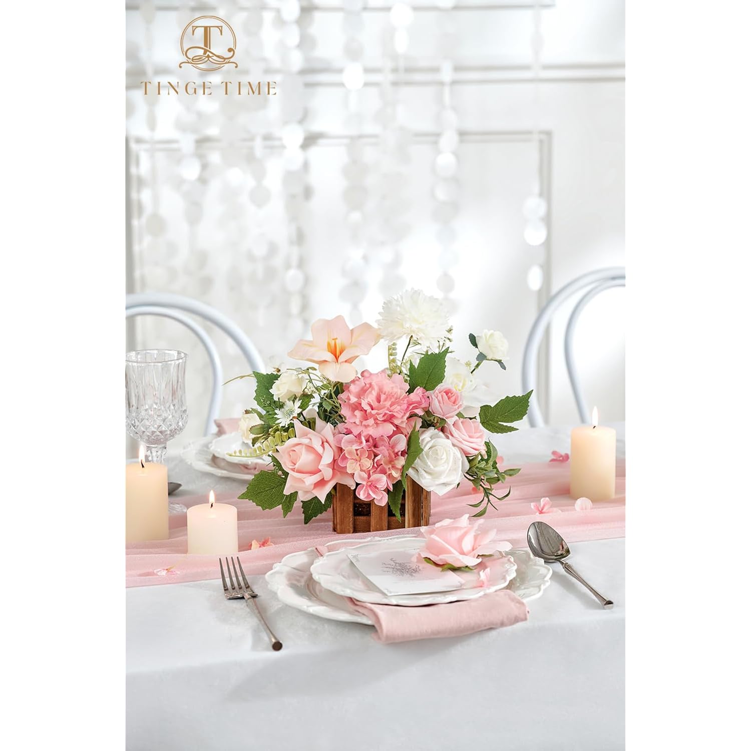 Wedding Centerpiece Flower With Basket, Set Of 2 Large Artificial Flowers Floral Arrangement For Tabletop Mantel Archway Aisle (Peachpink&White)