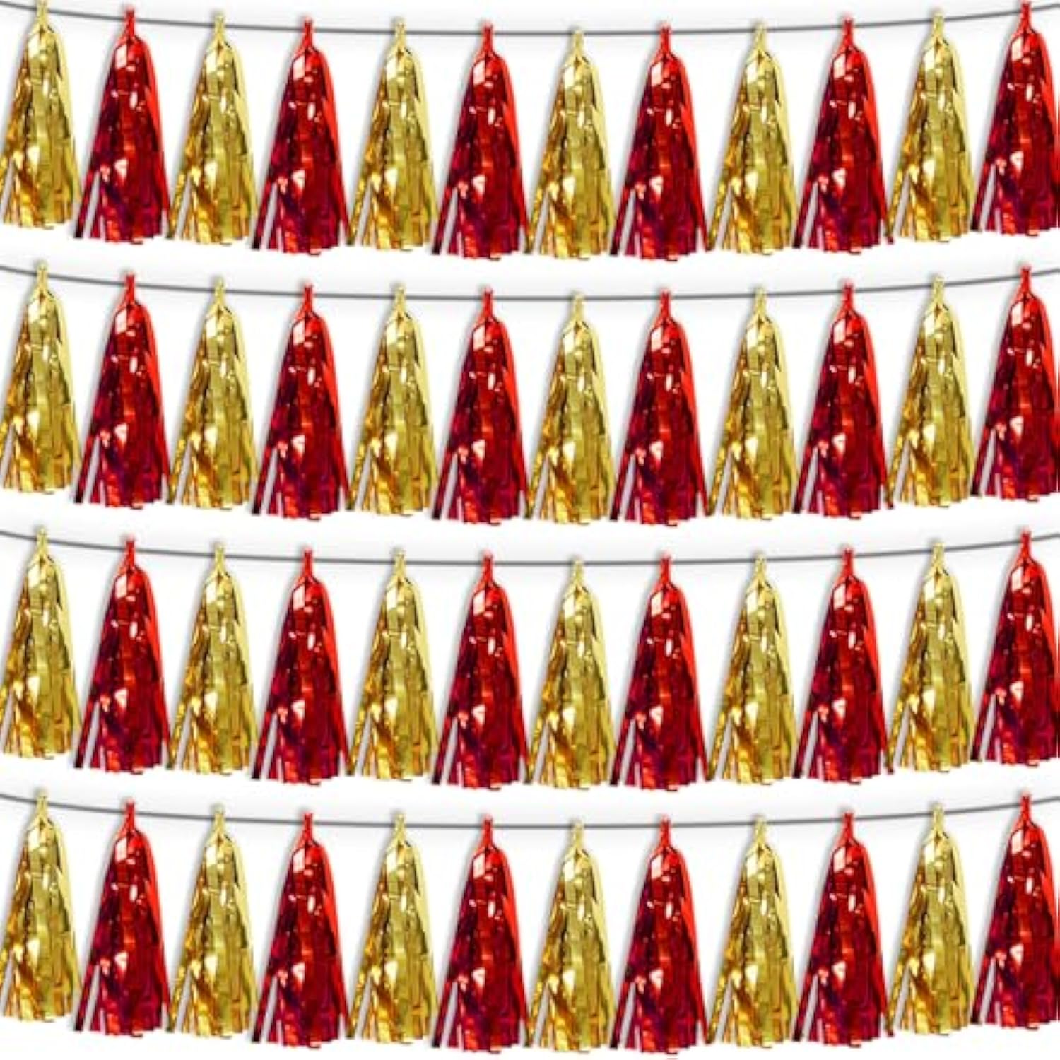 4P Red Gold Tassel Banner Garland Metallic Foil Fringe Banner Tinsel Tassels Streamer Banner Backdrop For Parade Floats Graduation Halloween, Christmas, Baby Bridal Shower Party Decorations