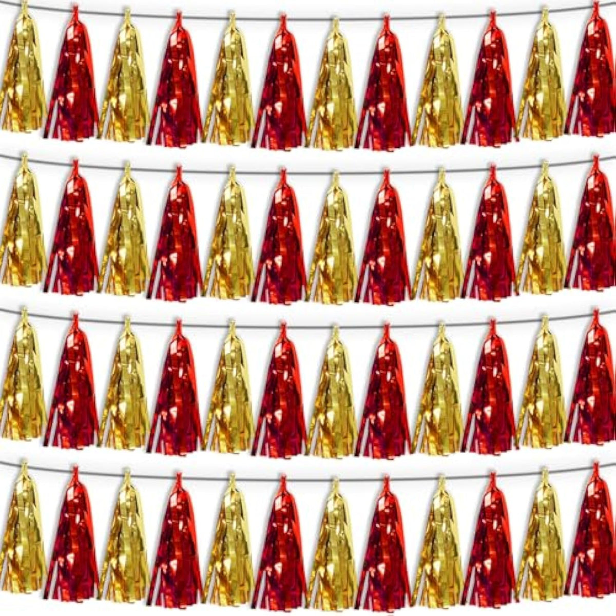 4P Red Gold Tassel Banner Garland Metallic Foil Fringe Banner Tinsel Tassels Streamer Banner Backdrop For Parade Floats Graduation Halloween, Christmas, Baby Bridal Shower Party Decorations
