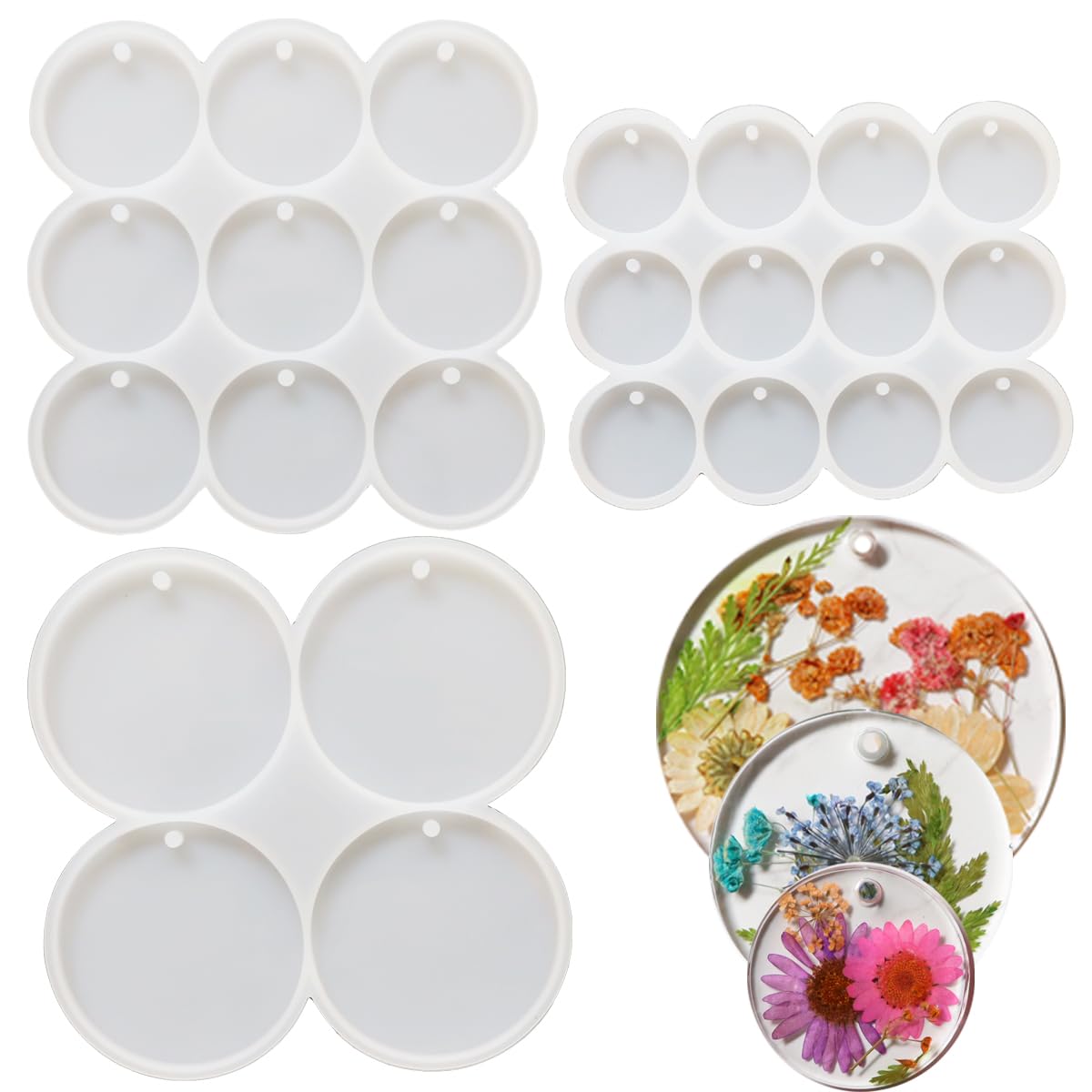 Flat Circle Resin Molds, 3Pcs Silicone Round Earrings Pendant Resin Molds With 25 Cavities For Earrings, Keychain,Pet Tag,Jewelry Making,Epoxy Resin Art