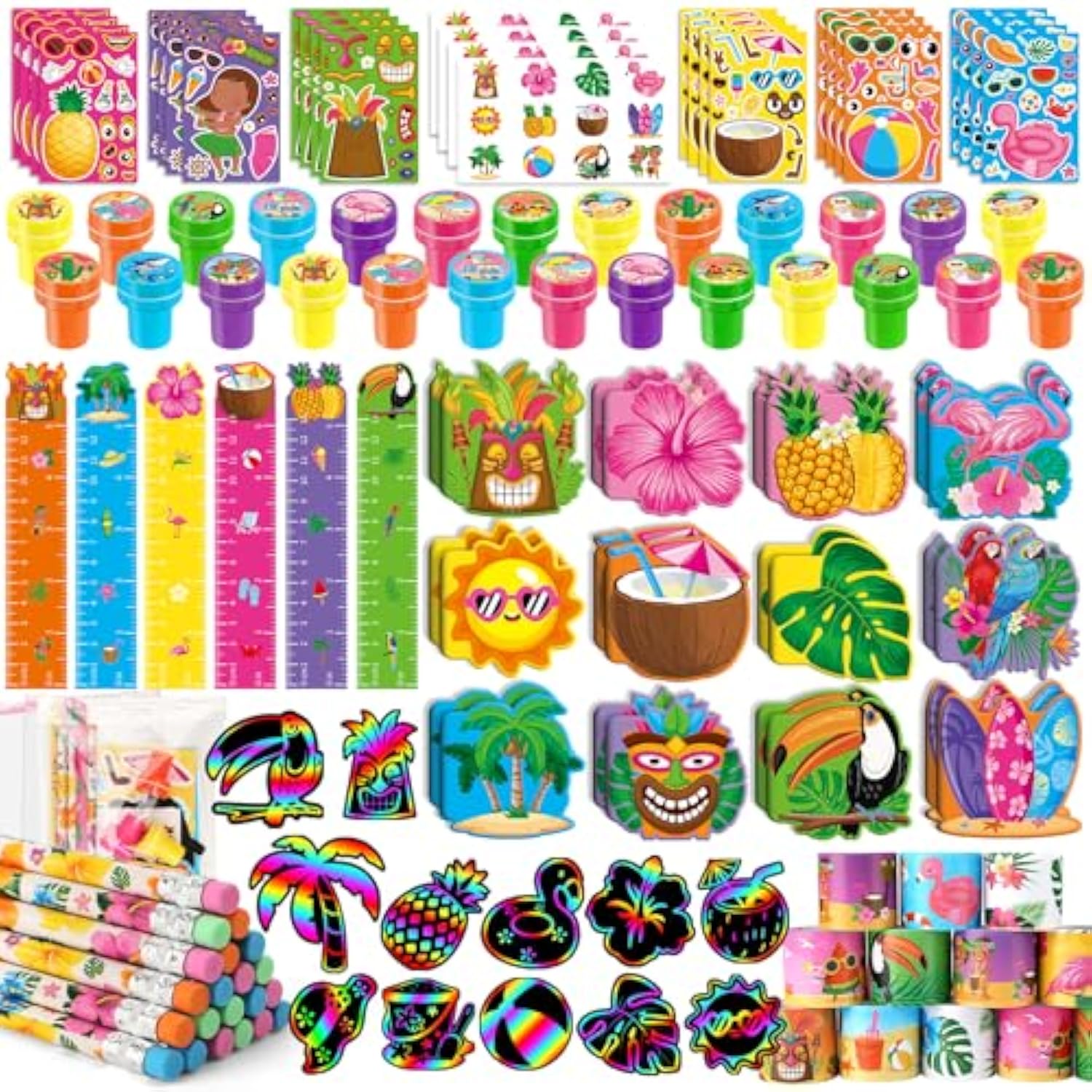 216Pcs Hawaiian Luau Party Favors Aloha Summer Tropical Tiki Theme School Stationery Set Bulk For Kids Beach Pool Birthday Party Goodie Bag Stuffers Classroom Gifts Rewards Pinata Filler