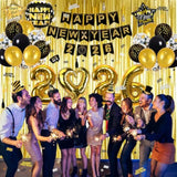 New Years Eve Party Supplies 2026, Black Gold 2026 Happy New Years Decorations Set Happy New Year Banner, Hats, Glasses, Blowouts, Latex Balloons, Curtains, Numbers 2026 Balloons, New Year Photo Props