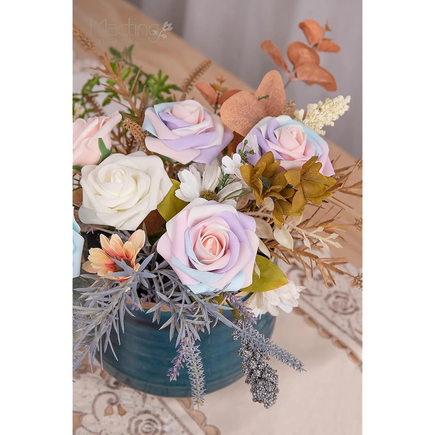 60Pcs Artificial Rose Flowers Real Touch Fake Flowers With Stem Foam Roses For Diy Wedding Bouquets Baby Shower Table Centerpieces Party Holiday Home Spring Valentines Day Decor(Light Rainbow)