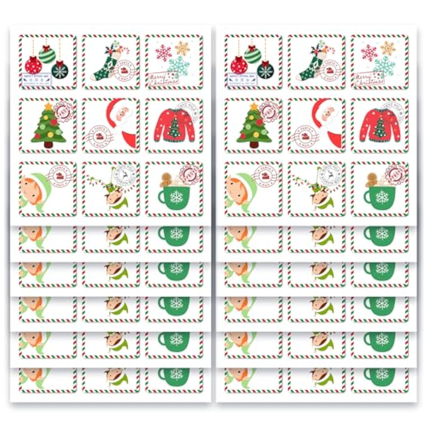 Christmas Stamp Stickers Modern Colorful Design | 1.4 Inch | Waterproof | 135-Pack | From Santa Labels, Christmas Labels