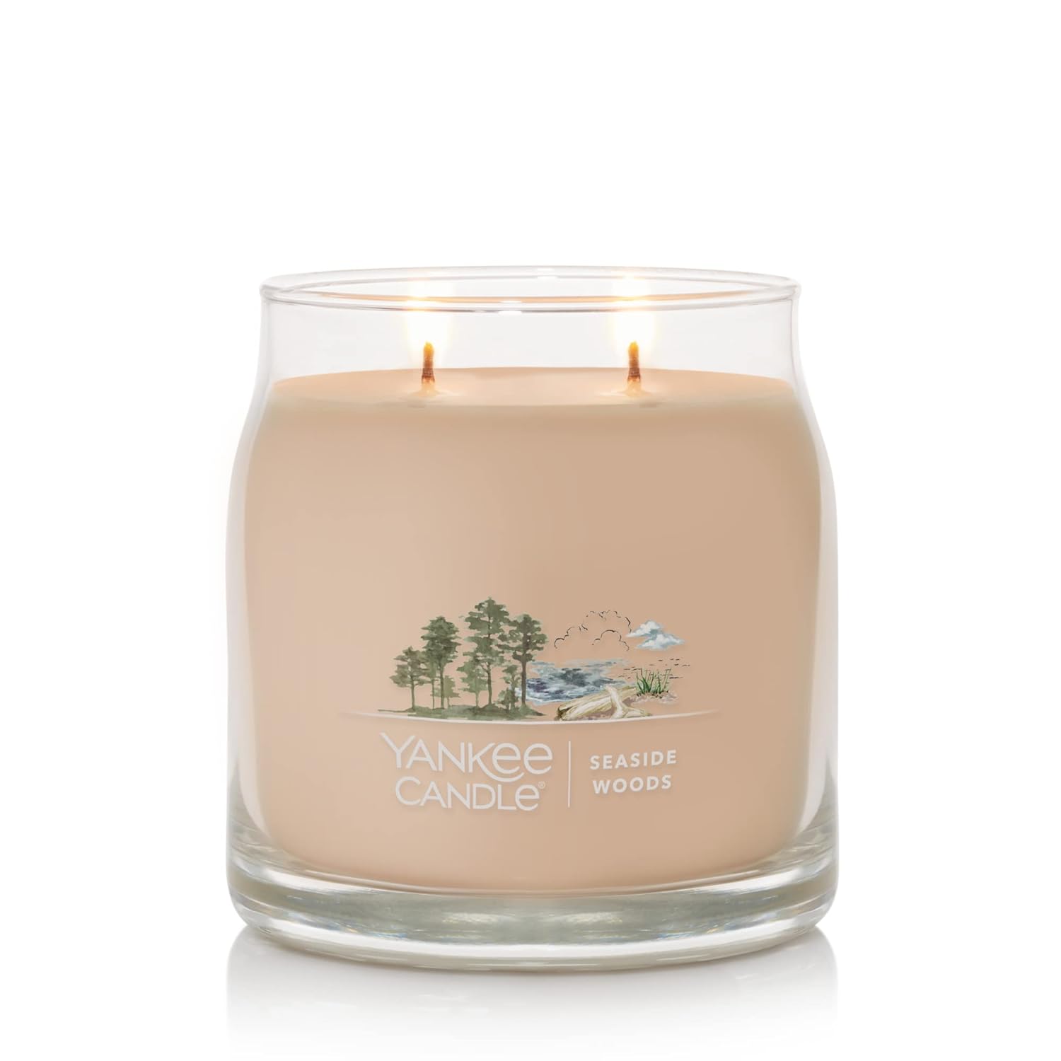 Yankee Candle Seaside Woods Scented, Signature 13oz Medium Jar 2-Wick Candle, Over 35 Hours of Burn Time