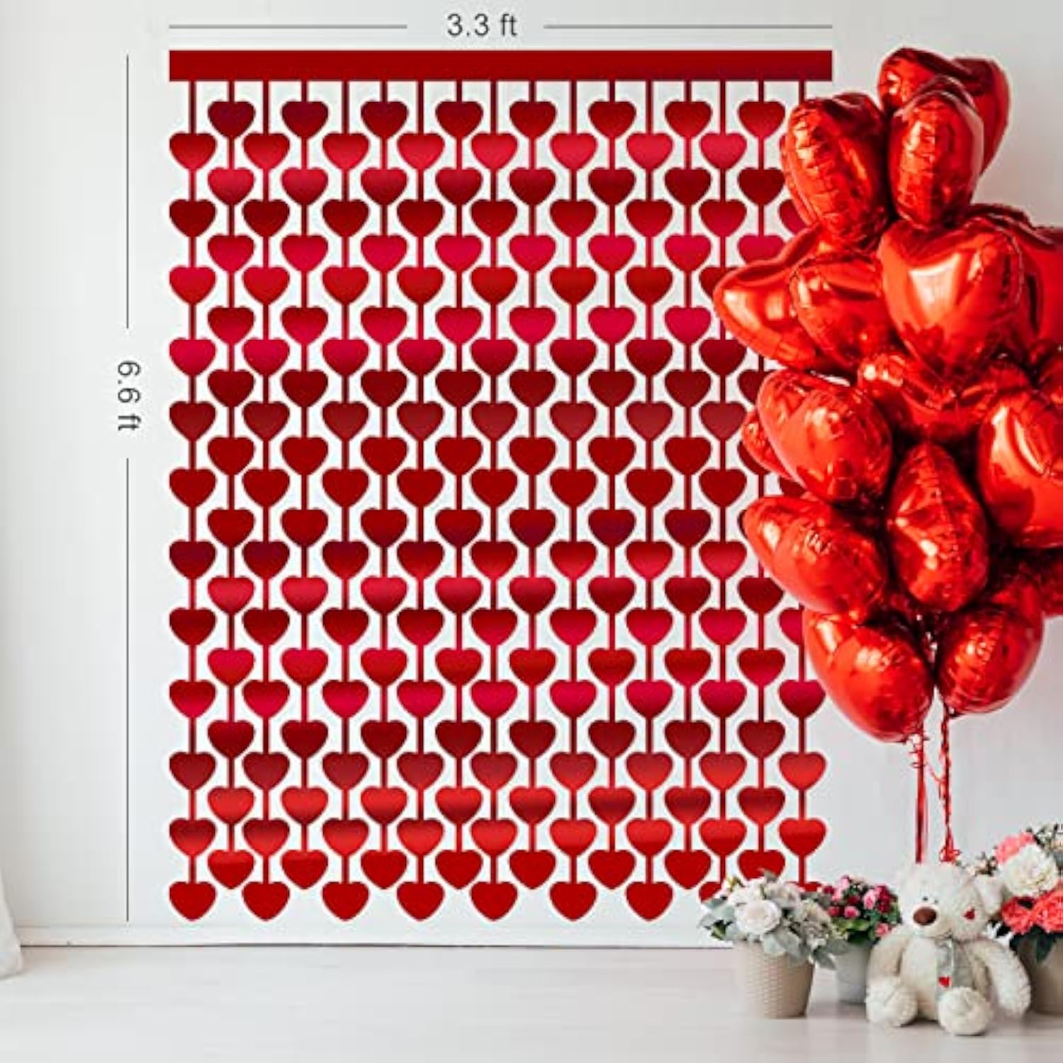 3 Pack Valentines Decorations,Valentines Party Decoration,3.3X6.6Ft Red Heart Shape Tinsel Foil Fringe Curtain Valentines Photo Backdrop,Streamer Backdrop For Birthday,Engagement,Wedding