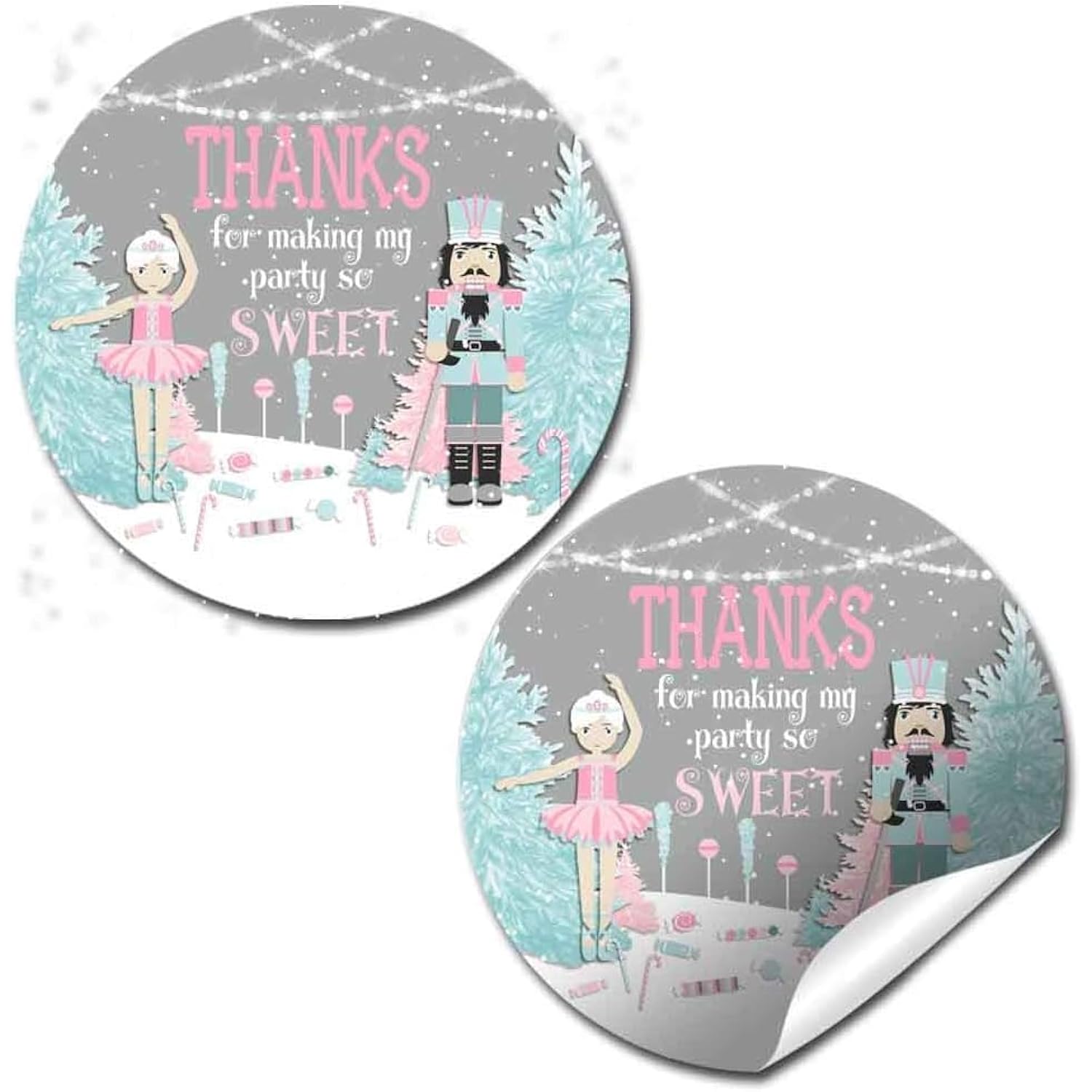 Nutcracker Land Of Sweets Holiday Christmas Thank You Sticker Labels, 40 2" Party Circle Stickers By Amandacreation, Great For Party Favors, Envelope Seals & Goodie Bags
