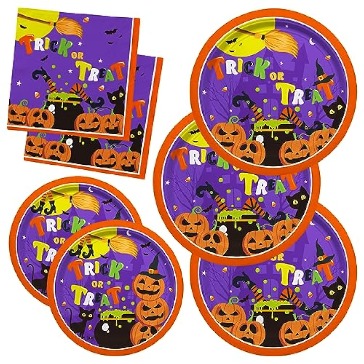 Halloween Party Supplies Kit for 50 Witch Pumpkin Disposable Plates Dessert Plates Napkins
