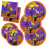 Halloween Party Supplies Kit for 50 Witch Pumpkin Disposable Plates Dessert Plates Napkins