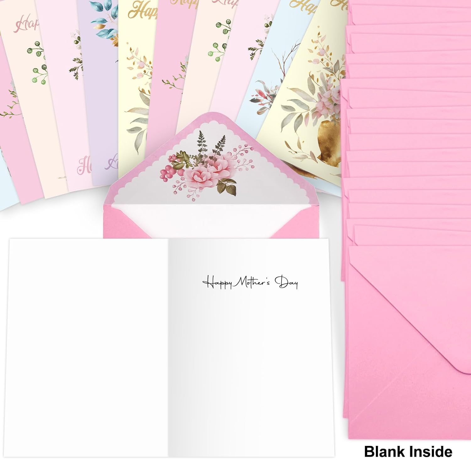 Mothers Day Cards With Envelopes 24 Pack Gold Foil Mother'S Day Floral Cards Bulk Flower Card Mother 'S Day Gift For Mom Blank Inside