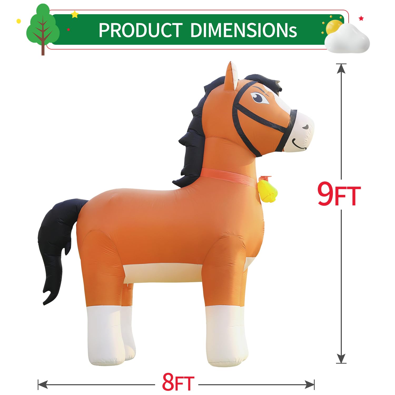 9Ft Clydesdale Horse Inflatables Christmas Spring, Farm Ranch Giant Blow Up Animals Cute, Decorations Outdoor Yard Built