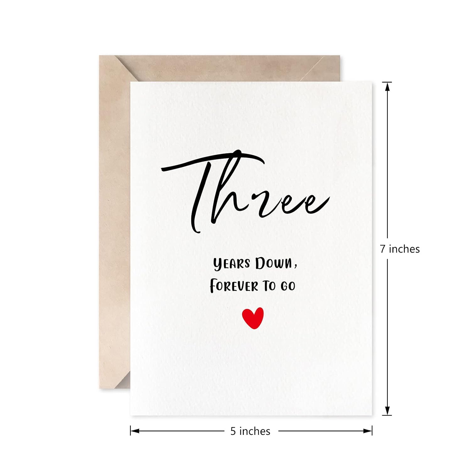 Third Anniversary Card, Three Years Down Forever To Go, Romantic 3Rd Valentines Day Wedding Card For Husband Wife