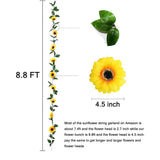 4 Pack 8.8Ft Artificial Sunflower Garland With 200 Led Fairy String Lights,Fake Vines Faux Sunflowers Hanging Garland Silk Flowers Hanging Plant For Indoor,Outdoor,Wedding,Wall,Birthday Party
