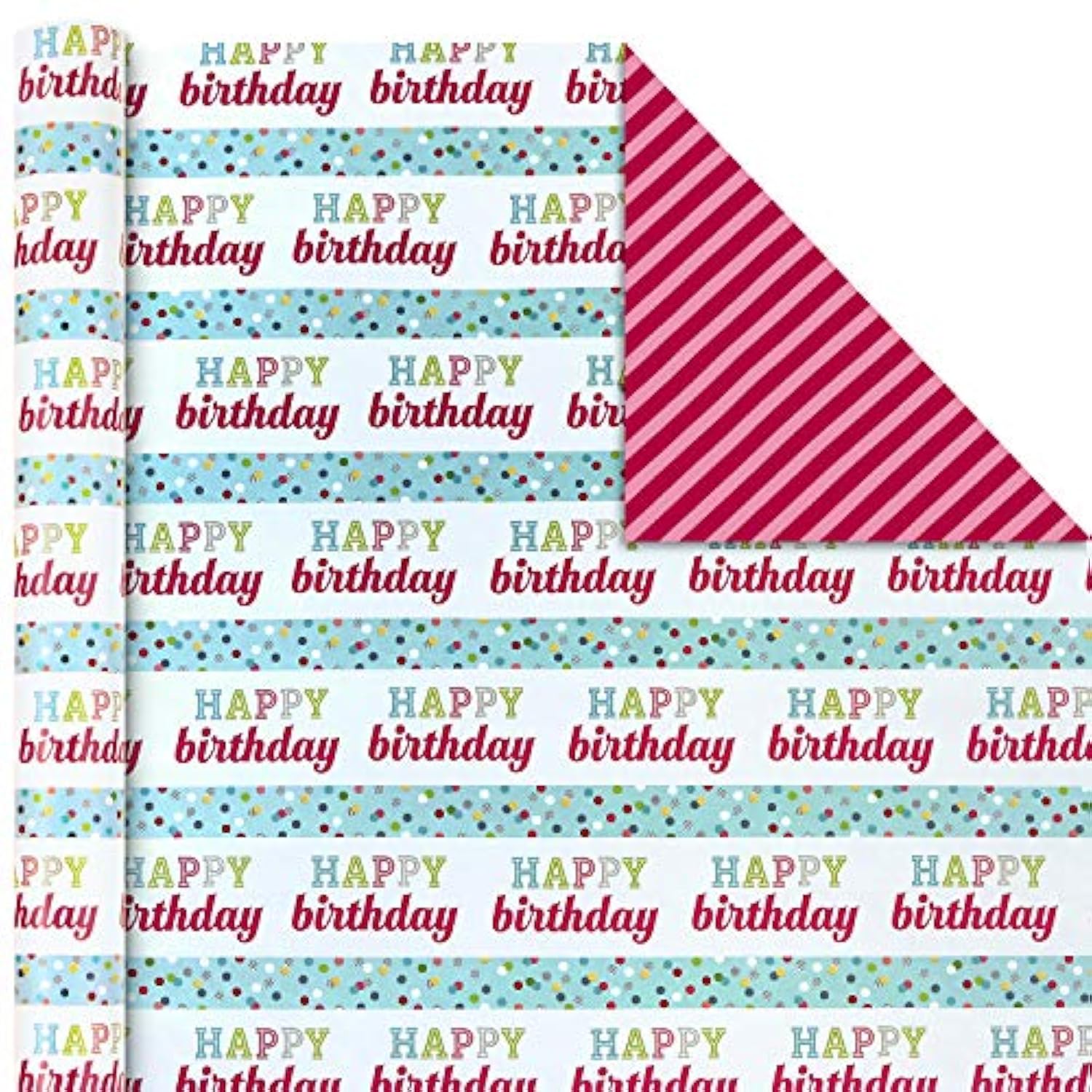3 Rolls Birthday Wrap Set – Colorful Flowers, Cupcakes, Stripes & Polka Dots, 75 sq. ft.