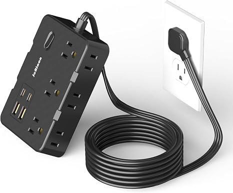 Flat Plug Surge Protector Power Strip with 6 Outlets and 4 USB Ports and 5FT Cord