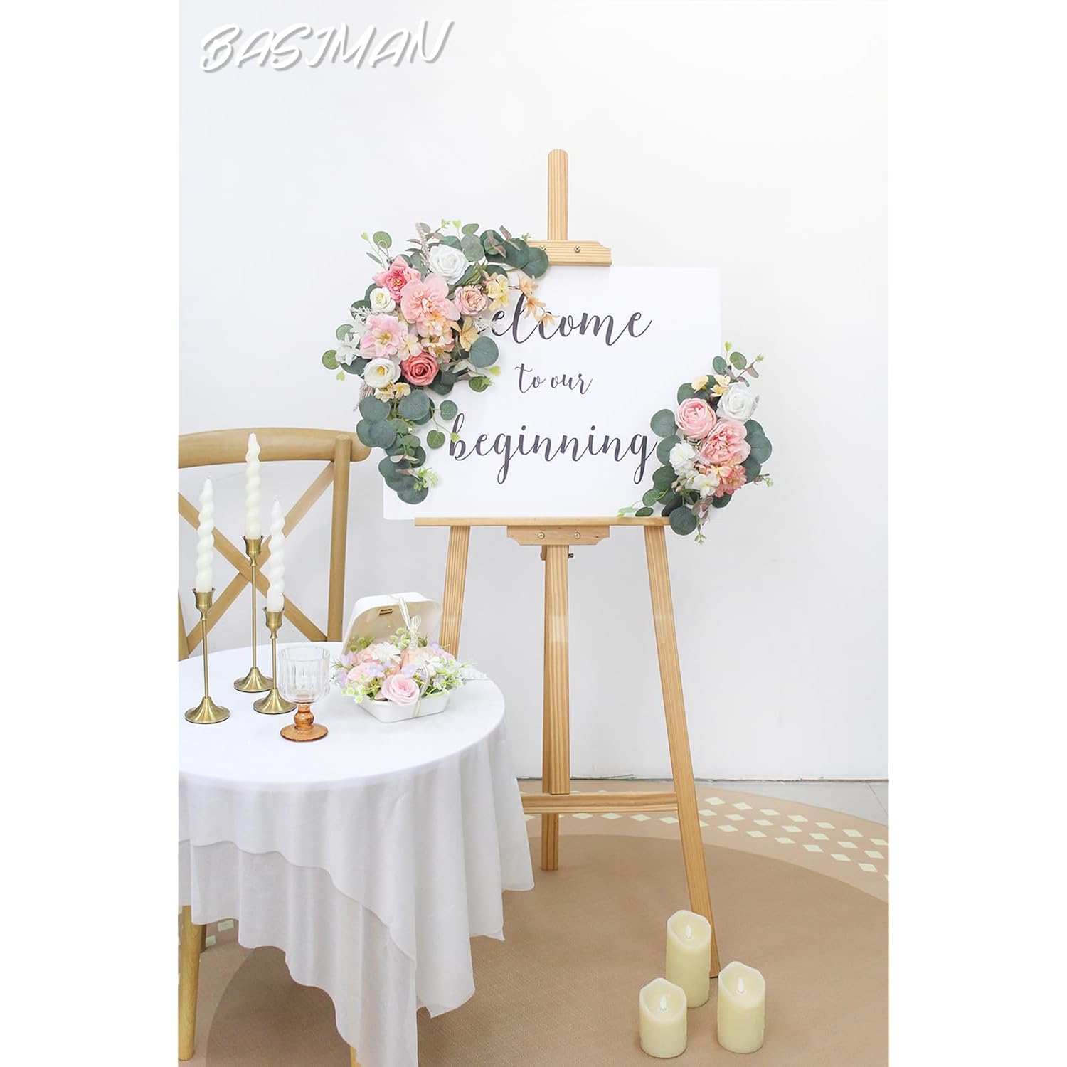 2Pcs Wedding Arch Flowers,Wedding Artificial Sign Flower,Welcome Easel Door Decor Wall Swags For Reception Backdrop Table Decorations Welcome Sign (Deep Pink)