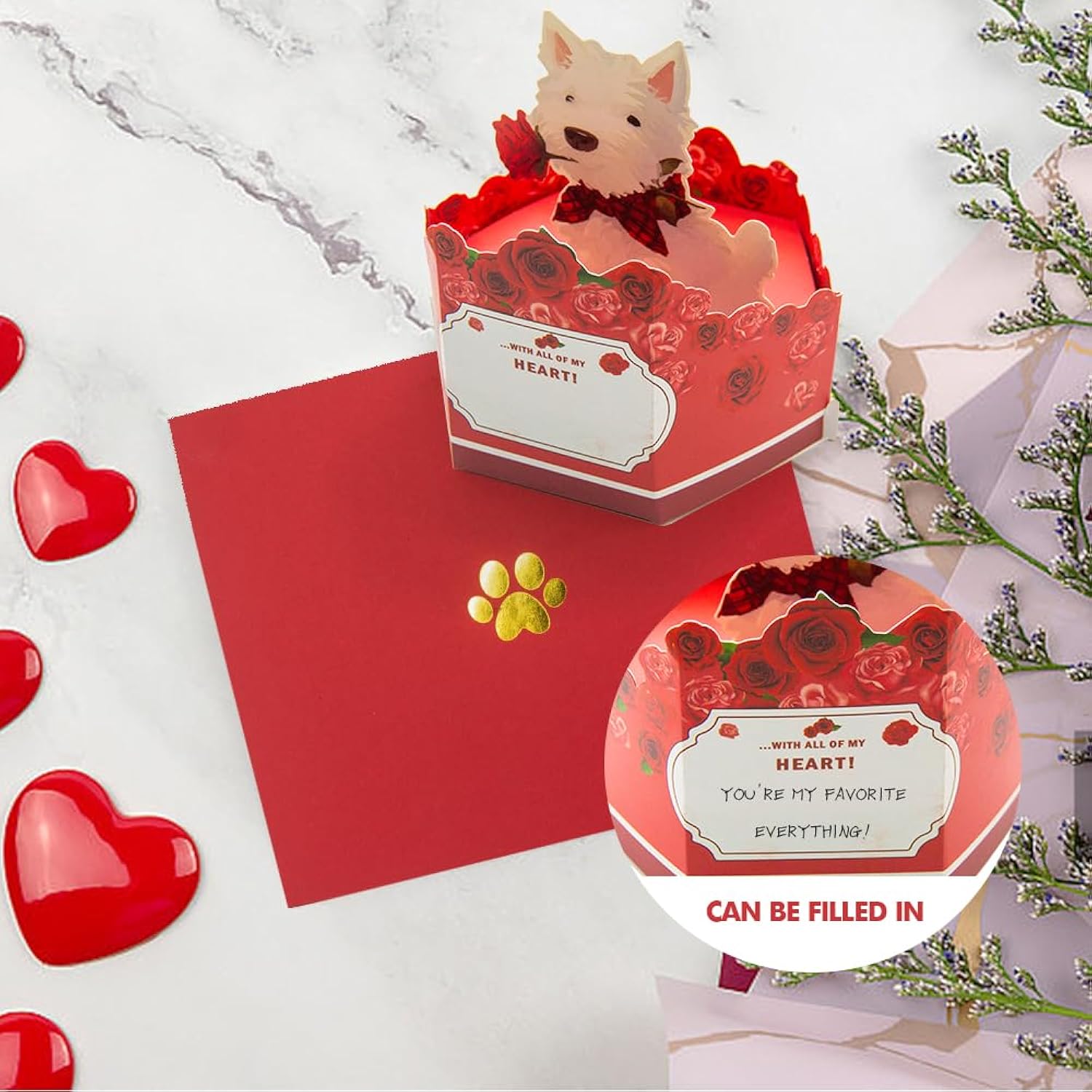3D Pop-Up Cute Card With West Highland Terrier Dog Holding Rose & Envelope – Gift For Dog Mom,Dog Lovers, Him, Her, Or Couples For Romantic Birthday, Mother'S Day, Father'S Day, Love, Valentine'S Day, Anniversary