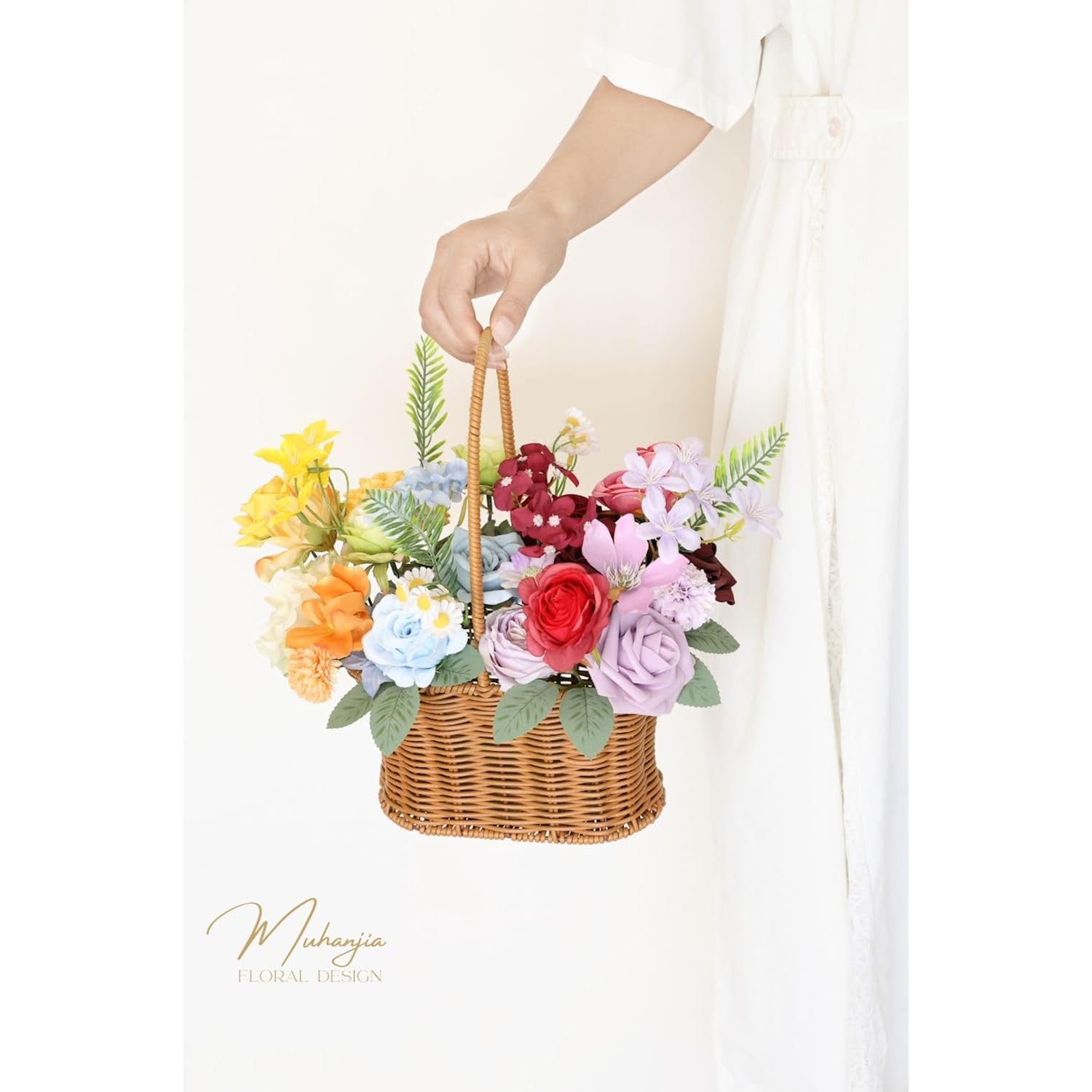 38Pcs Artificial Flowers Box Set, Silk Fake Flower For Diy Wedding Bridal Bouquet Corsage Centerpieces Decor Floral Arrangement Decor (Rainbow)